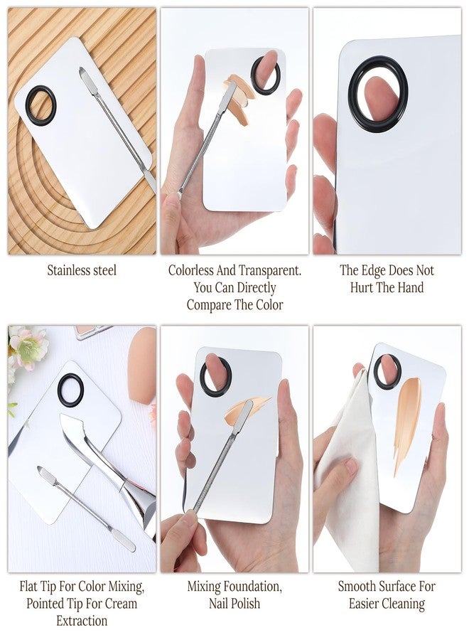Matwsec 3PCS Makeup Mixing Palette Foundation Palette with Foundation Spatula and Double-Ended Makeup Brush for Women Facial Cosmetic Nail Art Pigment Blending - Image 3